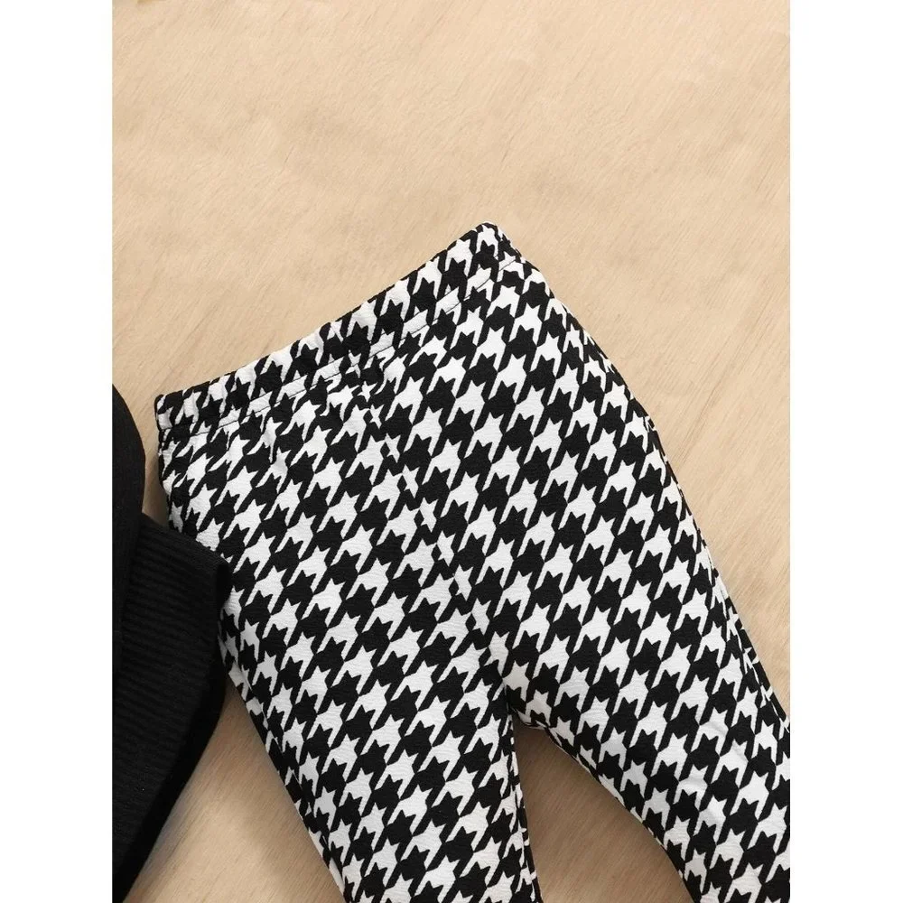 New SHEIN Baby Gigot Sleeve Tee & Houndstooth Print Flare Leg Pants - Size 18-24